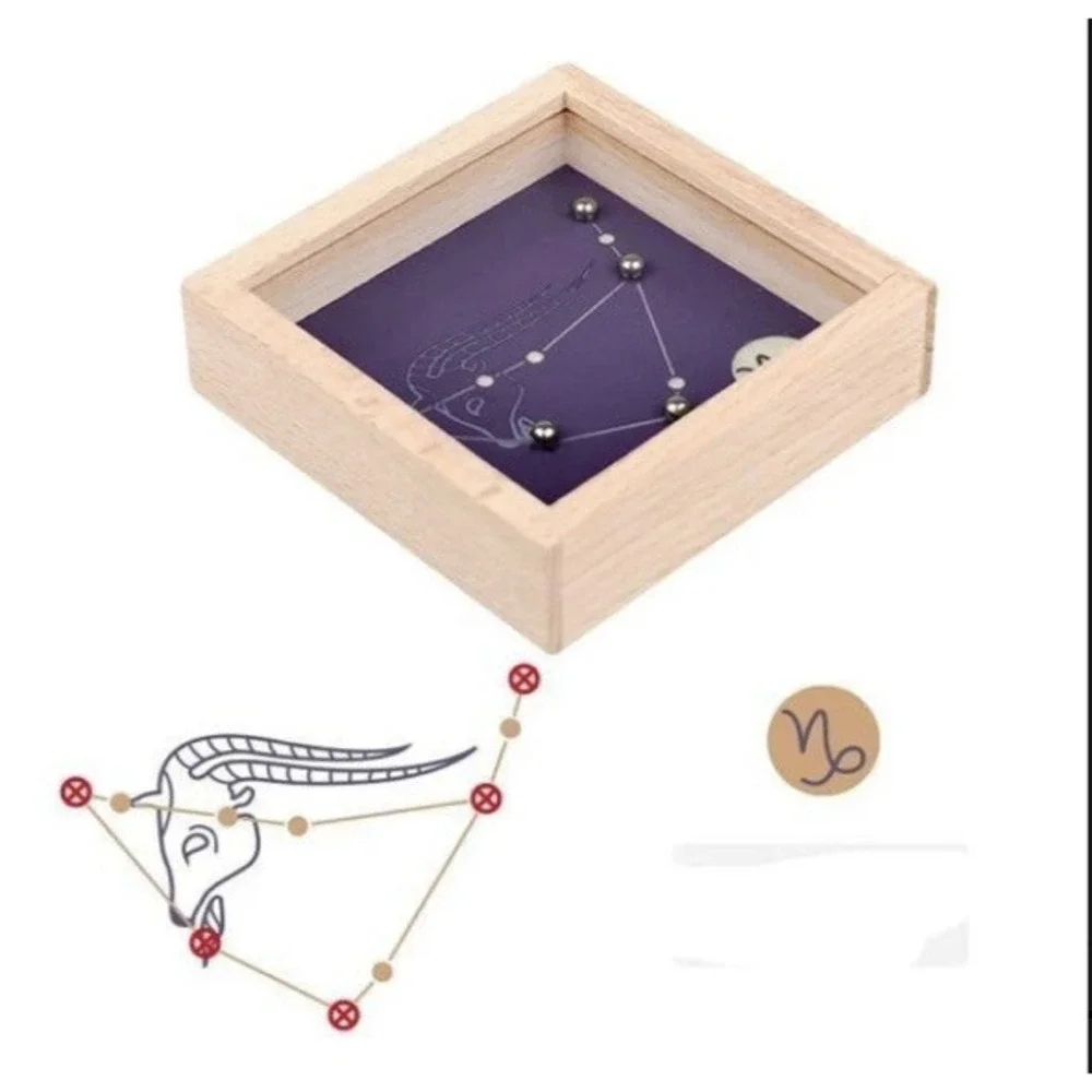 Lot of 12‎ Pieces - Mini Wooden Labyrinth Ball Game – Zodiac Style